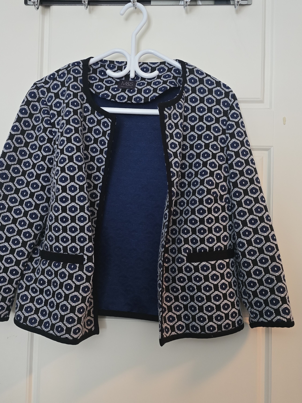 M&S Navy & White Geometric Skirt Suit Set - Picture 2 of 7